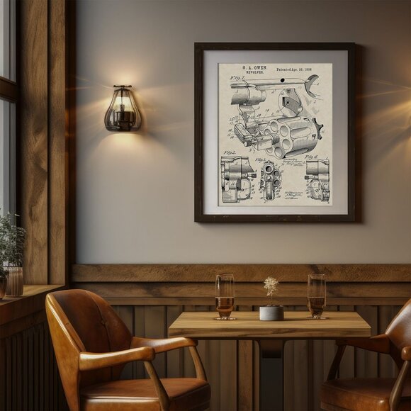 1898 G. A. Owen Revolver Patent Firearm Art 20x16 Vintage Gun Print on Parchment - Picture 4 of 9